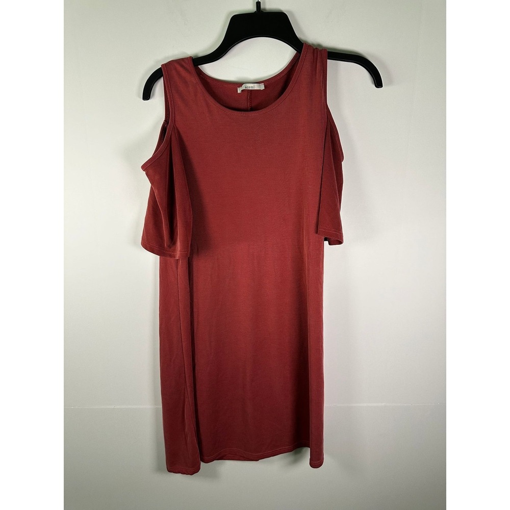 acemi Dress Womens S Cold Shoulder Ribbed Scoop Neck Knee Length Rust